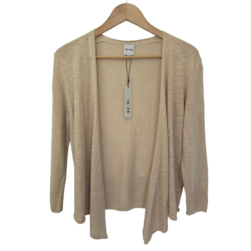 NIC+ZOE Slub Knit 4-Way Convertible Cardigan Women M Jute Beige NWT $128 S261170